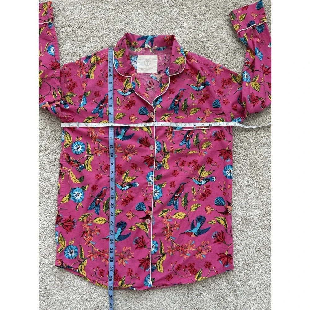 Printfresh Women’s XS Tall Pink Hummingbird Floral Pajama Set Artsy Colorful - Picture 7 of 13